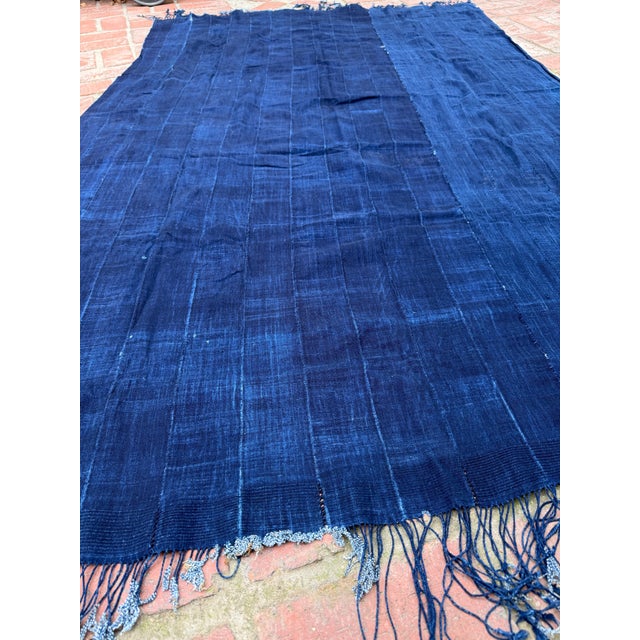 Textile Vintage African Indigo Denim Mossi Mudcloth Throw 82”l X 51”w Textile | No. 160 For Sale - Image 7 of 8