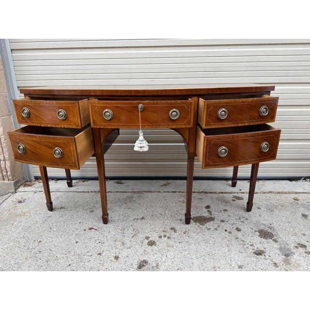 Baker History Charleston Collection Mahogany Inlaid Bow Front Sideboard. For Sale In Washington DC - Image 6 of 11