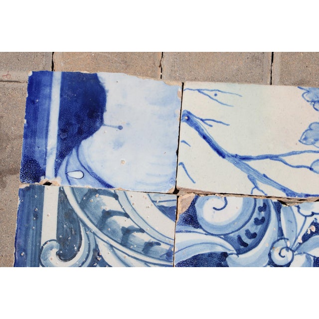 Rococo 18th Century Antique Portuguese Baroque Tiles With Rococo Scrollwork & Landscape Details, Set of 6 For Sale - Image 3 of 9
