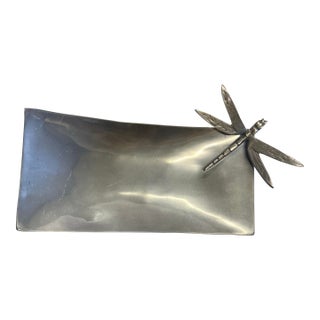 Vintage Silver Rectangular Tray With Dragonfly For Sale