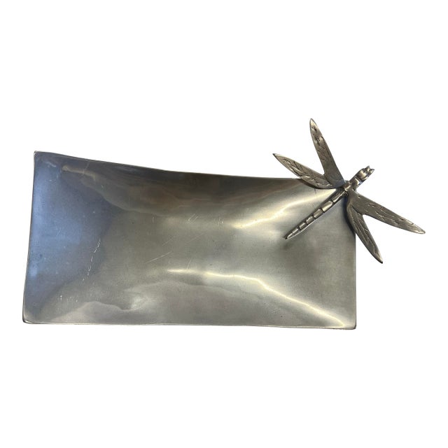 Vintage Silver Rectangular Tray With Dragonfly For Sale