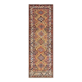 1890s Yellow Diamond Antique Caucasian Kuba Rug 3'6"x 10'0" Handknotted Wool Carpet For Sale