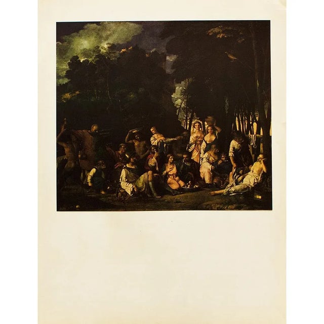 An excellent vintage full-color reproduction print of painting "The Feast Of Gods" by Giovanni Bellini. Comes from a First...