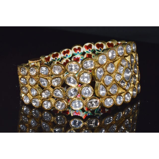 Estate 22K Solid Gold Natural Diamond Enamel Bangles Bracelets For Sale - Image 9 of 10