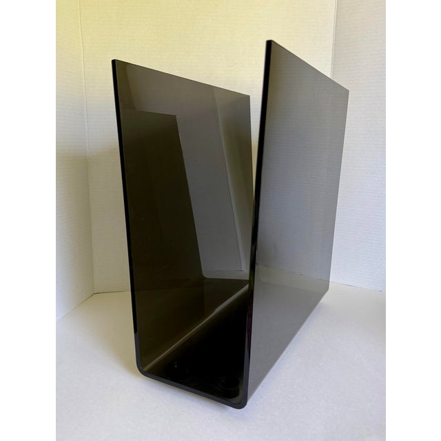 Vintage Modern Smoked Gray Lucite U-Shaped Record & Magazine Rack For Sale - Image 10 of 12