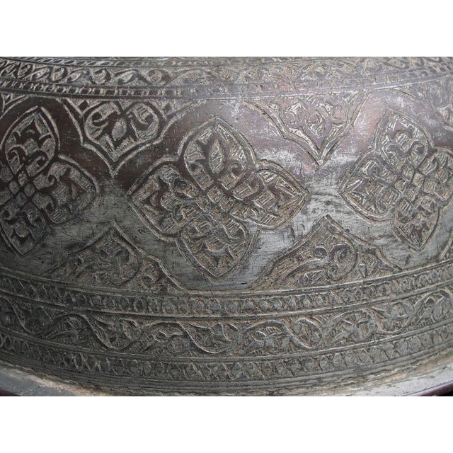 Metal Large Antique Islamic Engraved Tinned Copper Bowl, 1890s For Sale - Image 7 of 14