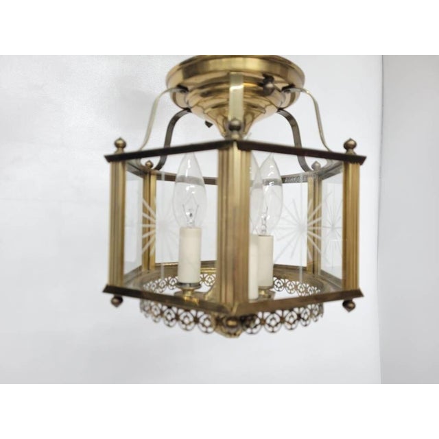 Metal Vintage Brass Lantern Neo Decor Starburst Etched Glass Chandelier Entryway, Old World Glam For Sale - Image 7 of 10