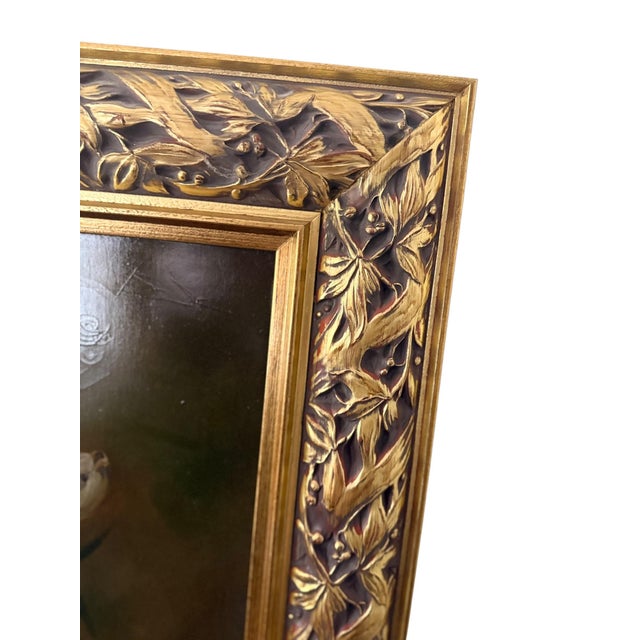Large contemporary fruit and flower painting painted in traditional style. Oil on canvas presented in an ornate gilt wood...