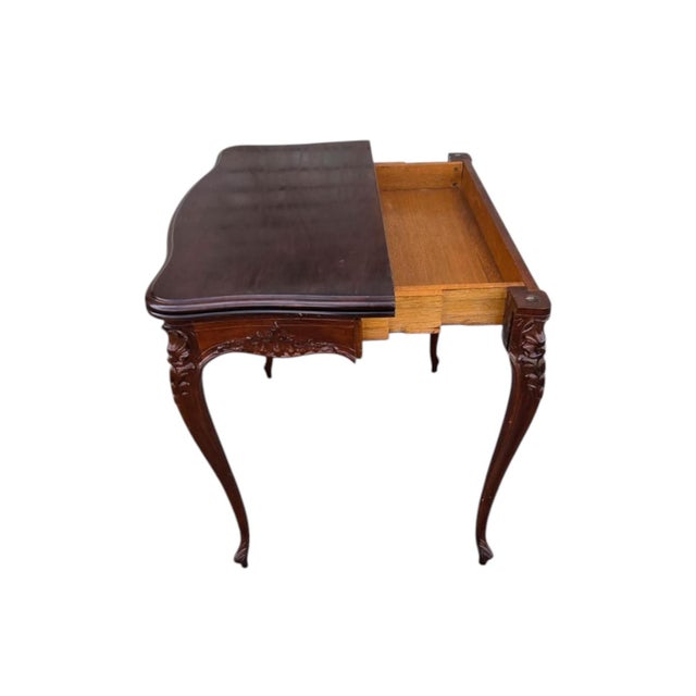 French 19th Century French Walnut Hand Carved Console Table/ Game Table. For Sale - Image 3 of 17
