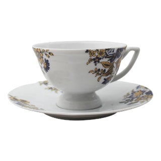 Rose Gold & Blue Teacup & Saucer, Set of 2 For Sale