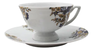 Rose Gold & Blue Teacup & Saucer, Set of 2