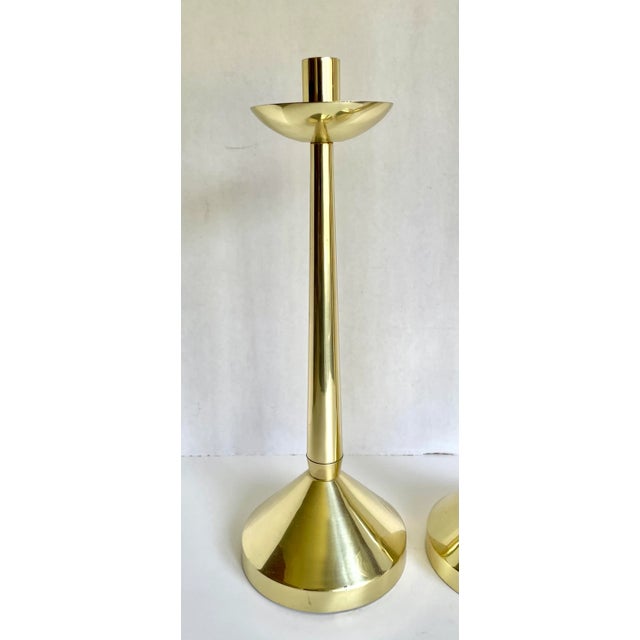 Vintage Brass Modern Candle Holder Set of 2 For Sale - Image 4 of 7