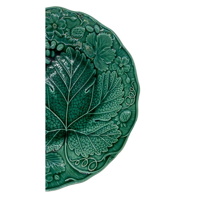 Victorian Green Majolica Strawberry Dessert Plate, English, Ca. 1880 For Sale - Image 3 of 6