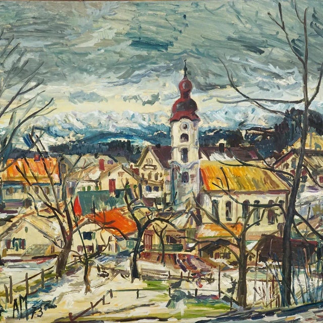 1970s Vintage Oil Painting of a Bavarian Village, Alexander Michael 1973 For Sale - Image 5 of 8