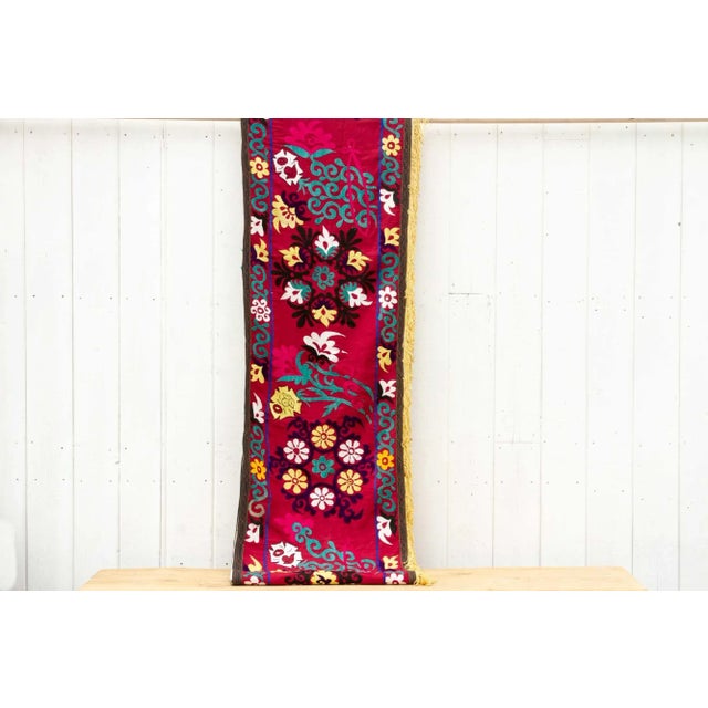Red Vintage Red Floral Suzani Runner For Sale - Image 8 of 8