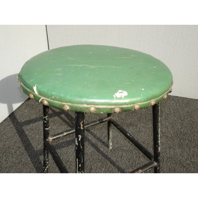 Vintage French Country Farmhouse Chic Rustic Green Stool For Sale - Image 10 of 13