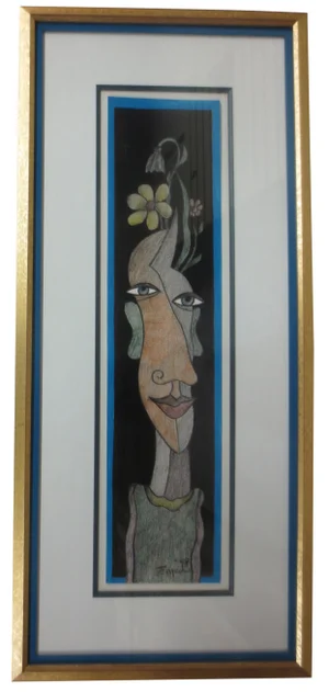 Abstract Portrait Drawing, Signed "Temed '98"