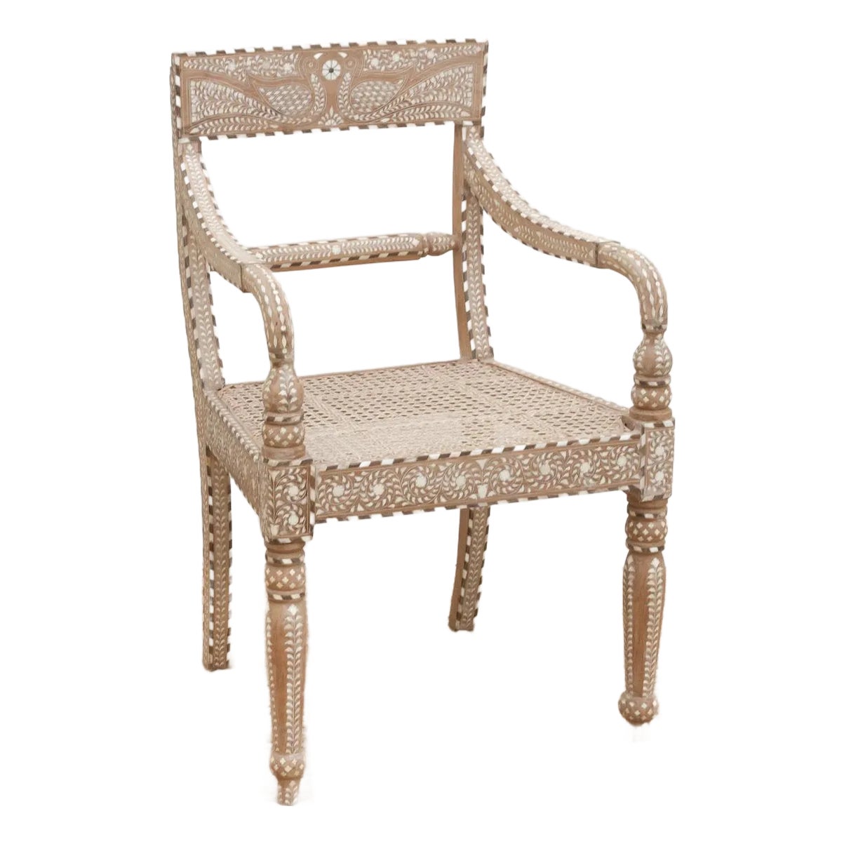 Royal Anglo-Indian Peacock Inlay Armchair | Chairish