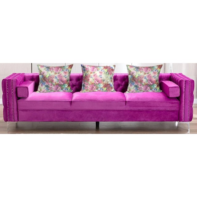 Violet Vintage Floral Brocade Glitter Gold Pillow Cover- a Pair For Sale - Image 8 of 12