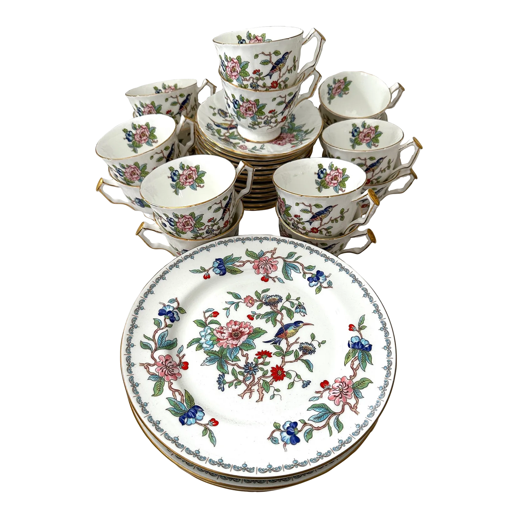 Vintage John Aynsley Pembroke Floral/Bird Motif Bone China-A Set