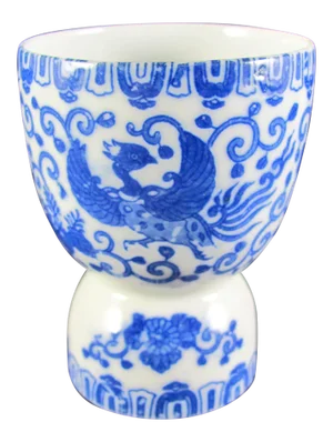 Japanese Chinoiserie Phoenix Blue Bird Double Egg Cups - Set of 6