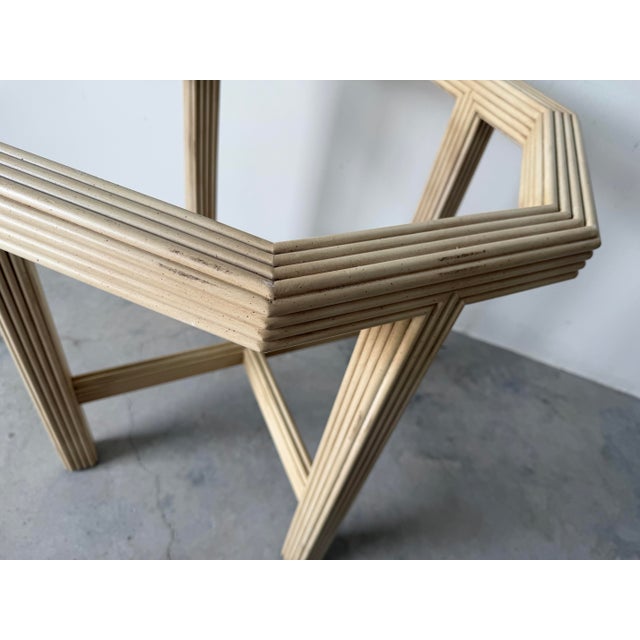 Vintage Faux Pencil Reed Carved Wood Octagonal Dining Table Base For Sale In Miami - Image 6 of 12