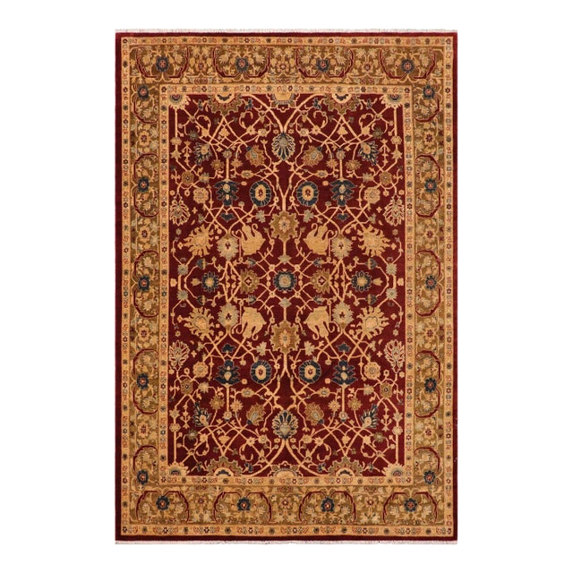 Chic Ziegler Wine Red Olive Green Hand-Knotted Wool Rug - 9'0'' X 12'0'' For Sale