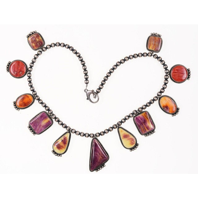 Bea Tom Navajo Spiny Oyster and Sterling Necklace. Wonderful necklace in perfect<br>condition. 20" long 120 grams...