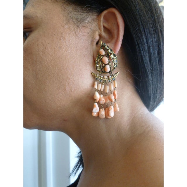 Vintage Iradj Moini Angel Coral, Citrine & Rhinestone Dangle Clip on Earrings - 2 Pieces For Sale In Miami - Image 6 of 12