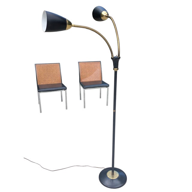 Vintage Gerald Thurston for Lightolier Gooseneck Black and Gold Floor Lamp For Sale - Image 11 of 13