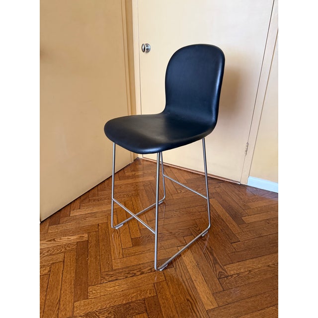 Contemporary Authentic Cappellini Jasper Morrison Tate Soft Leather Stools – Luminaire Chicago (Pair) For Sale - Image 3 of 4