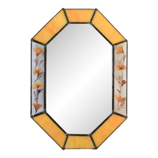 Vintage Yellow Stained Glass Wall Mirror For Sale