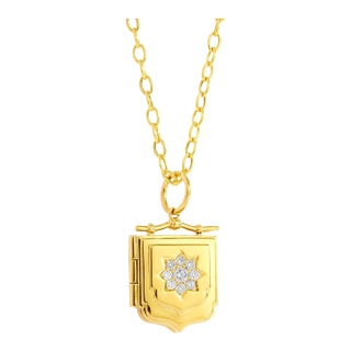 Syna Yellow Gold Locket Pendant with Diamonds For Sale