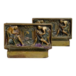 1920s Art Deco "Graphic Arts" Bookends Pair by Pompeian Bronze For Sale