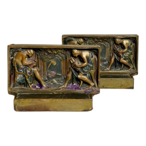 1920s Art Deco "Graphic Arts" Bookends Pair by Pompeian Bronze