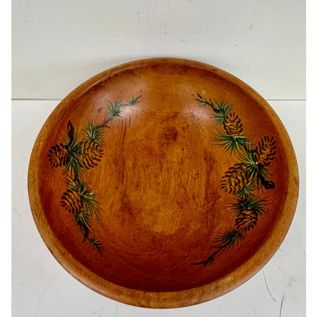 Hand Painted Pinecone Wooden Bowl For Sale - Image 4 of 5