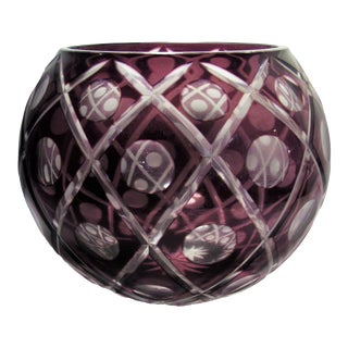 Mid-Century Bohemian Amethyst Purple Cut to Clear Rose Bowl For Sale