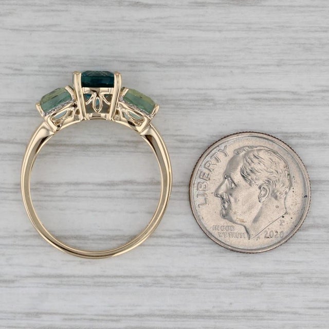 Gemstone Mid 20th Century 4.92ctw Fluorite 3-Stone Ring 14k Yellow Gold Diamond Accents Size 9.25 For Sale - Image 7 of 8