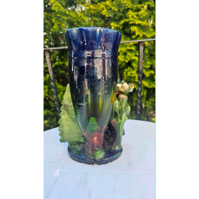 Yellow Ceramic Vase with Deer, Birds, Flowers, 1960s For Sale - Image 8 of 11