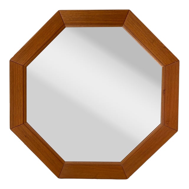 Vintage Wood Octagonal Wall Mirror For Sale