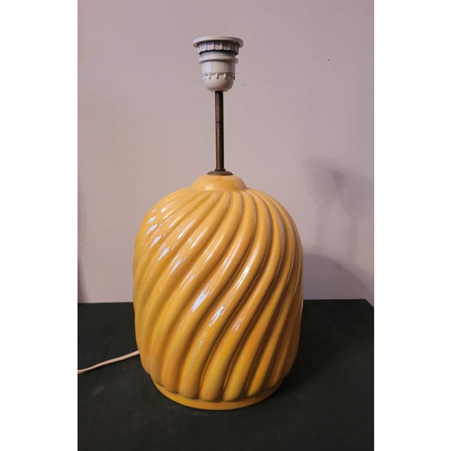 Yellow Torchon Ceramic Table Lamp in the style of Tommaso Barbi, 1970s For Sale - Image 11 of 11