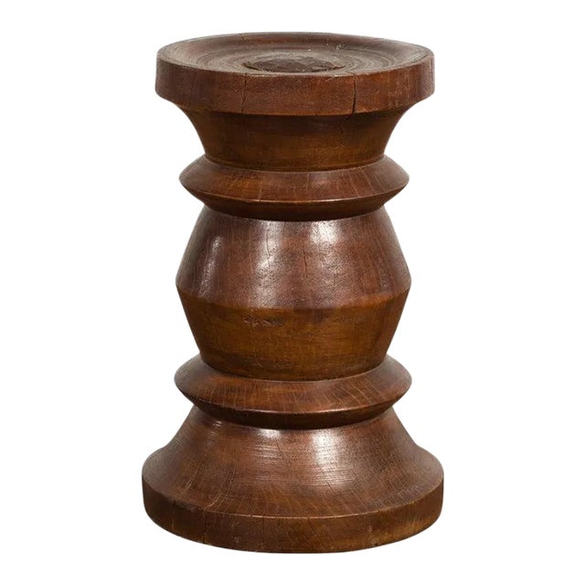19th Century Rustic Indonesian Solid Wood Turned Stool with Brown Patina For Sale