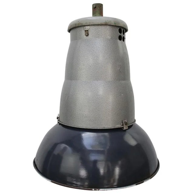 1950s Vintage French Blue Enamel Industrial Pendant Lights from Mazda For Sale - Image 5 of 5