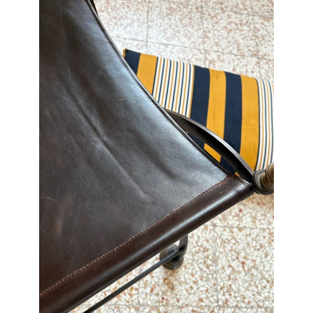 Vintage Wrought Iron, Brass and Leather Stool, 1920s For Sale - Image 9 of 12
