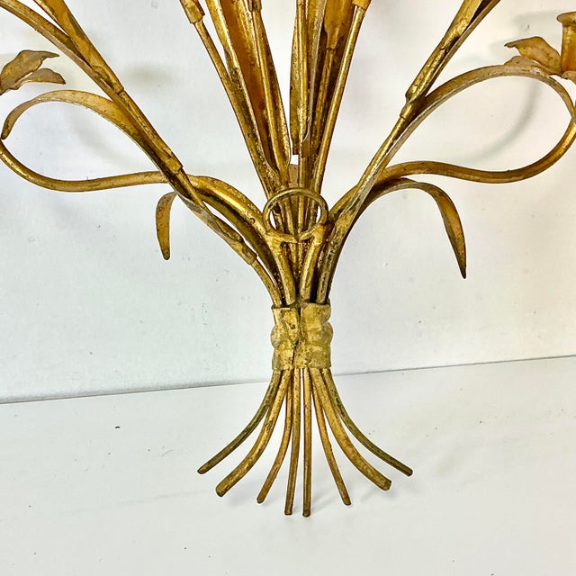 1950s Vintage Italian Hollywood Regency Wheat Sheaf Candle Holder Sconces - A Pair, 2 Arm For Sale - Image 16 of 17