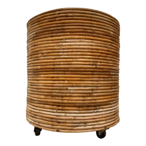 Italian Pencil Reed Rattan Bamboo Planter on Wheels