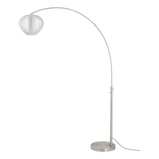 Float Arc Lamp - 92" Satin Nickel Steel, Modern Floor Lamp, Sphere White Shade, Dimmable For Sale