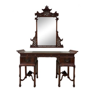 Chinese Chippendale Dressing Table and Pagoda Mirror For Sale