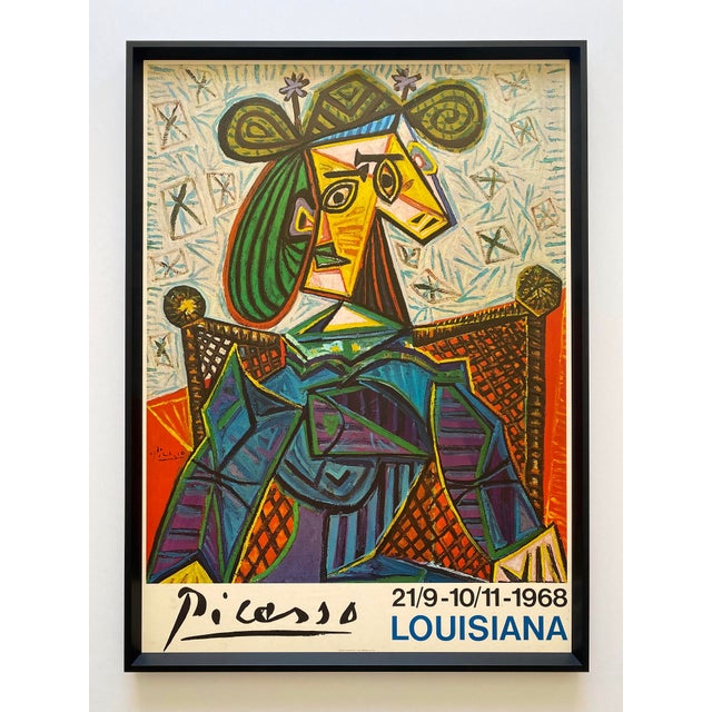 Pablo Picasso Vintage 1968 Mid Century Danish Modern Lithograph Print Framed Cubist Exhibition Poster " Femme Assise Dans Un Fauteuil " 1941 For Sale - Image 18 of 18