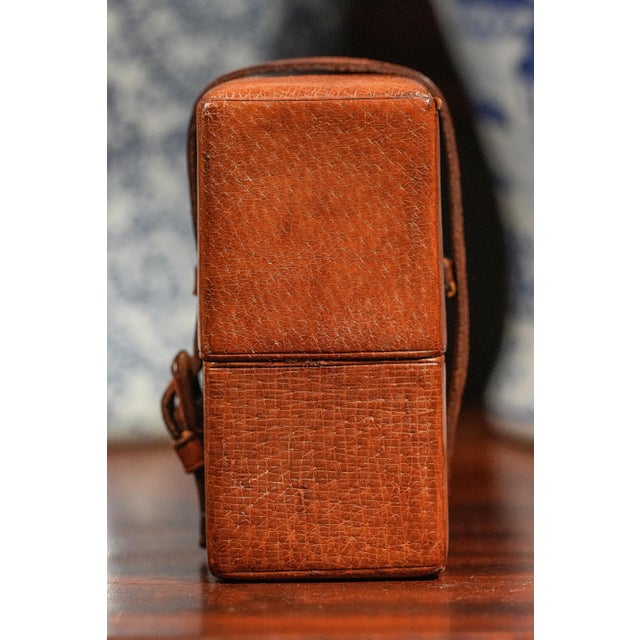 Set of 4, Edwardian Pigskin Leather Travel Case With Sterling Silver Top Treble Spirit Flasks Bottles For Sale - Image 13 of 14